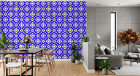 Modern Blue and Cream Abstract Grid Wallpaper⁠