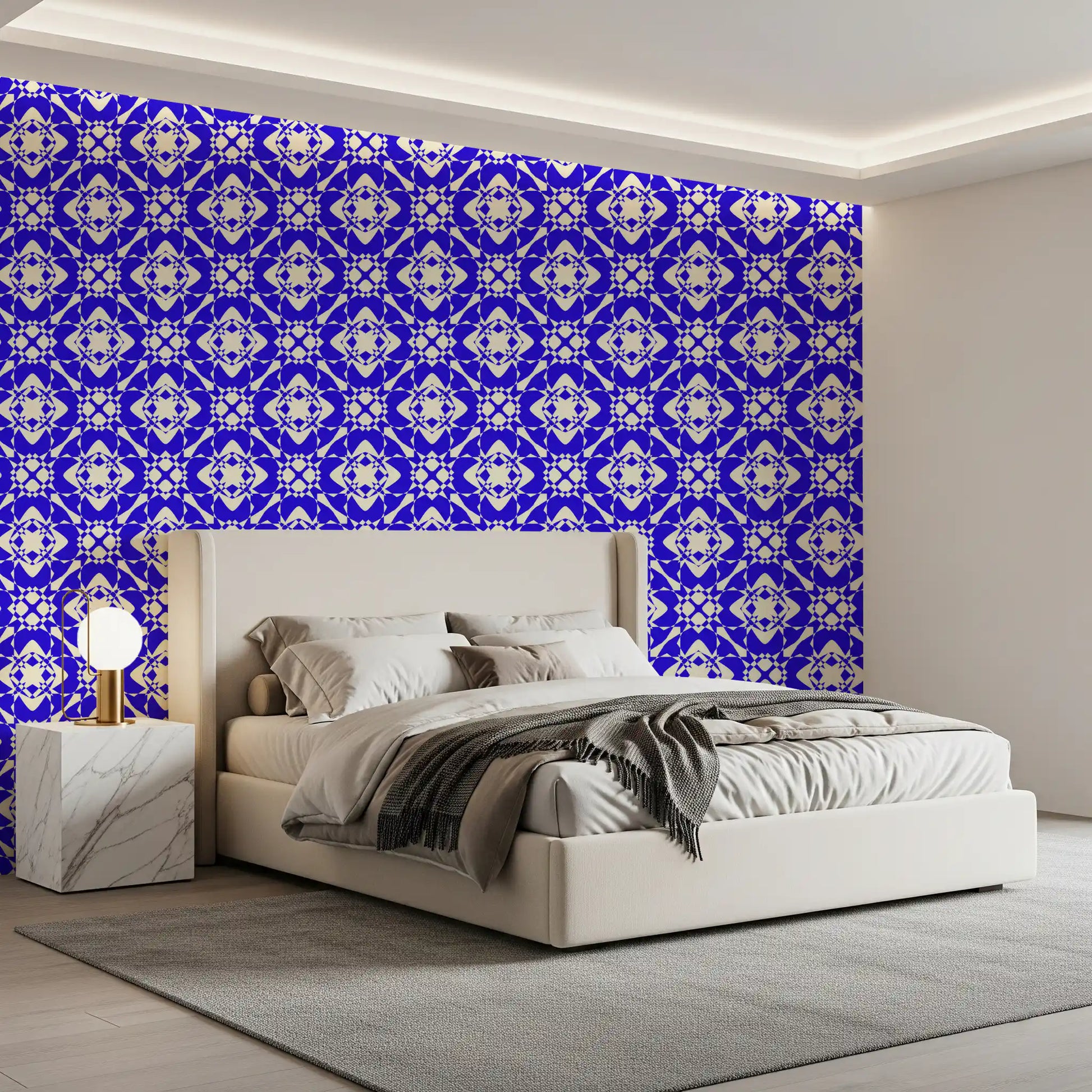 Modern Blue and Cream Abstract Grid Wallpaper⁠