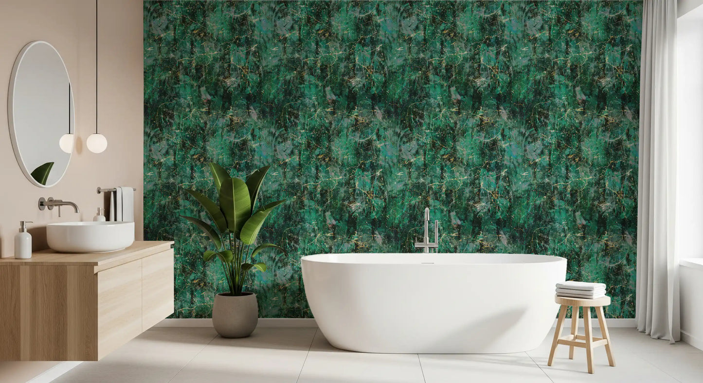Abstract Emerald Fractured Glaze Wallpaper⁠