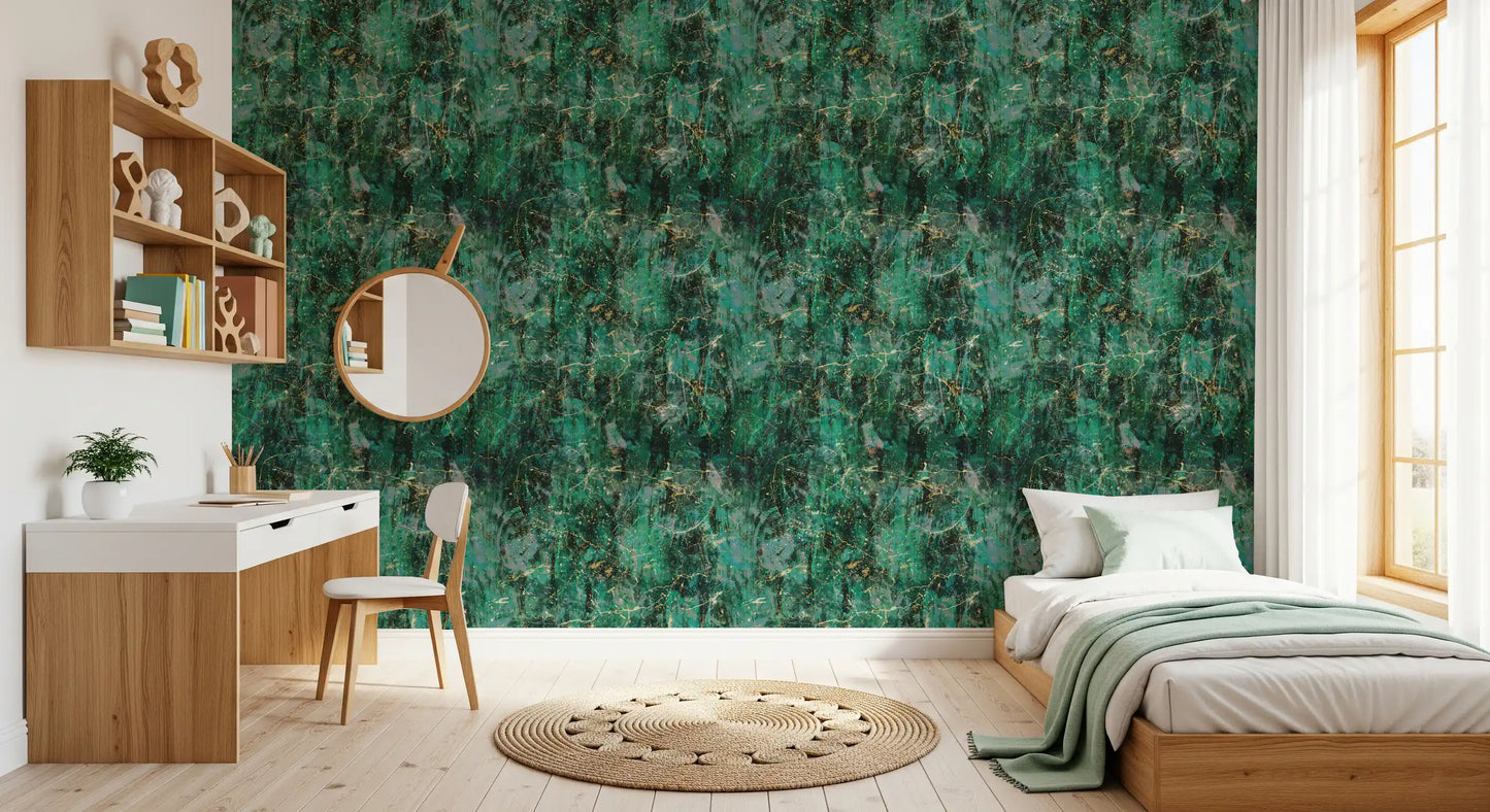 Abstract Emerald Fractured Glaze Wallpaper⁠