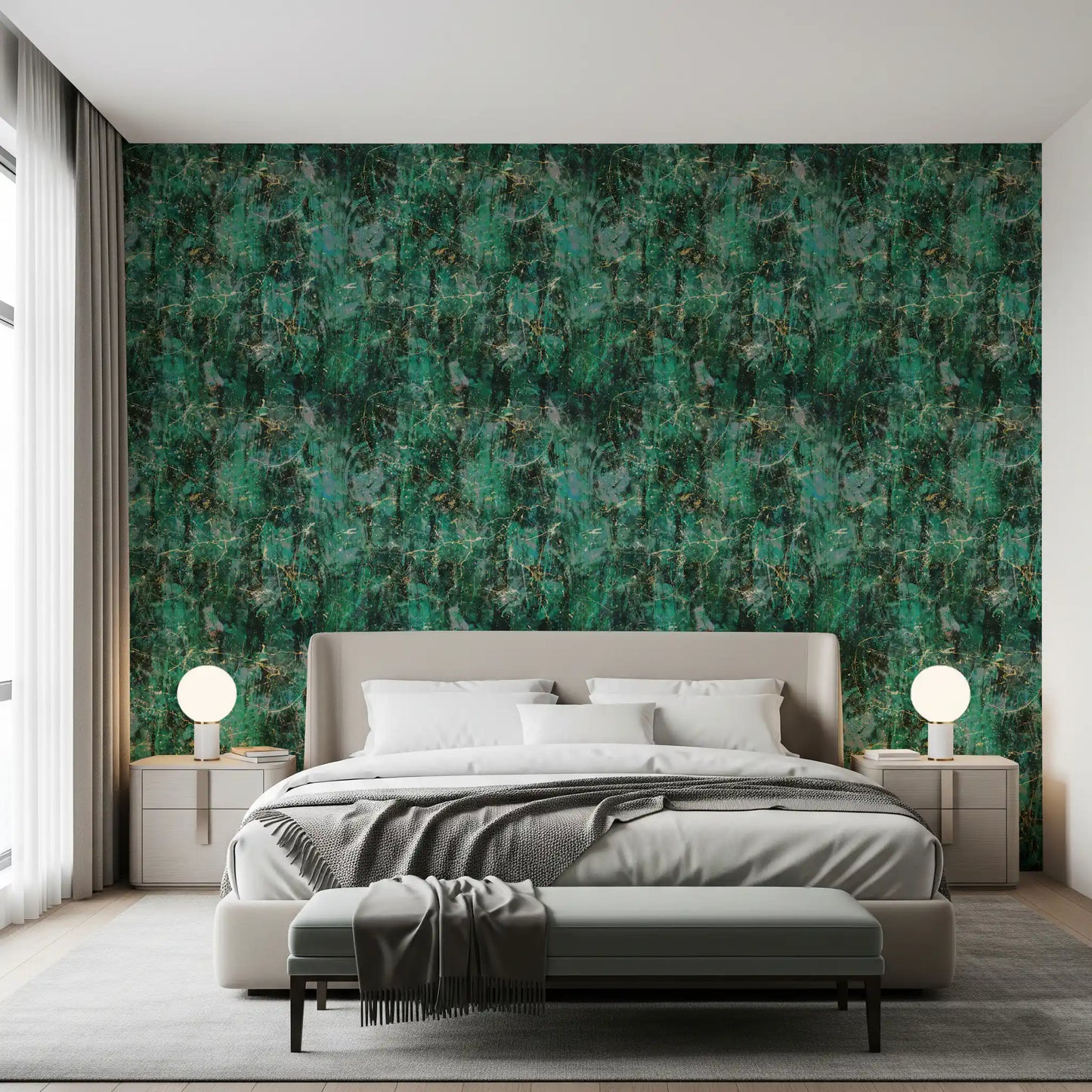 Abstract Emerald Fractured Glaze Wallpaper⁠