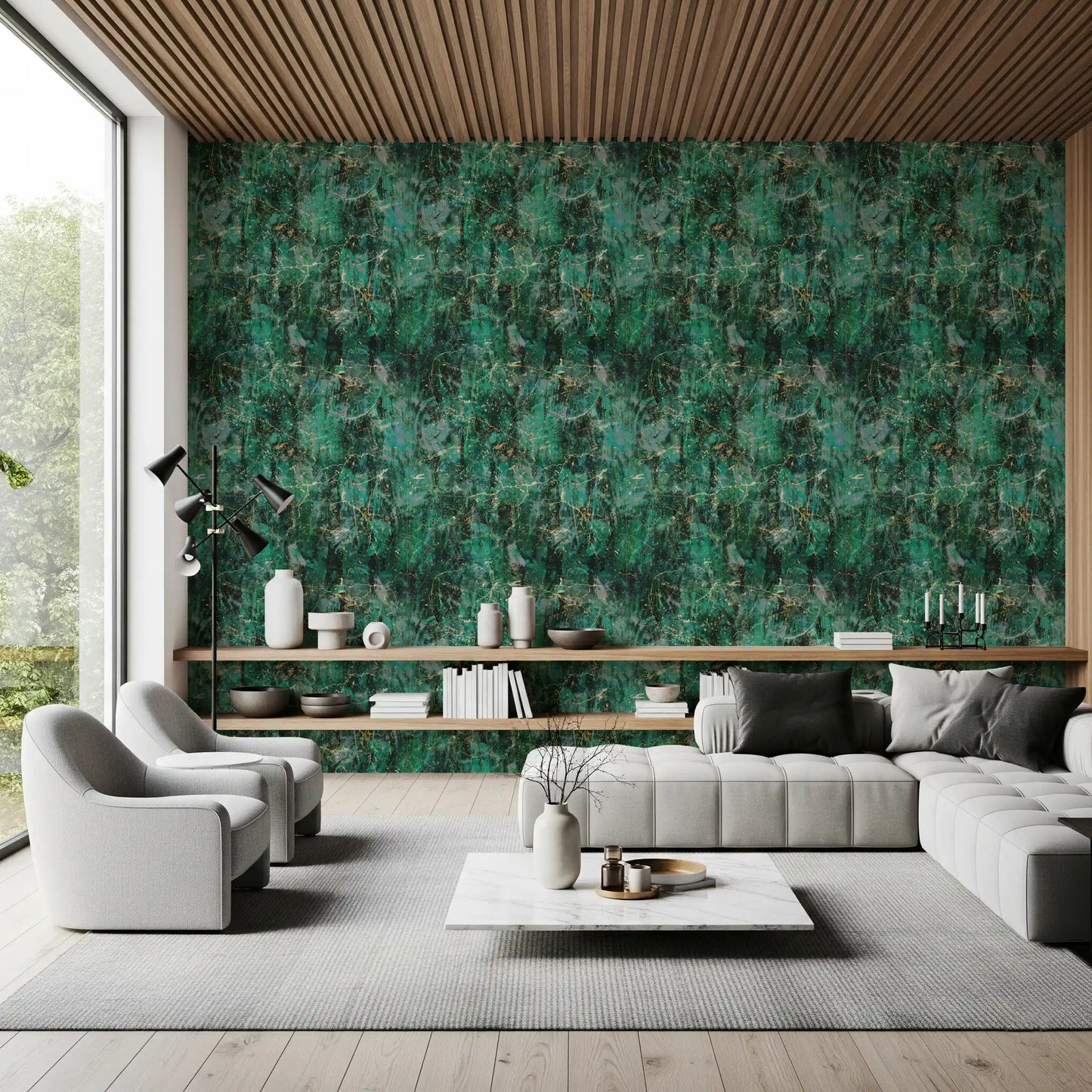 Abstract Emerald Fractured Glaze Wallpaper⁠