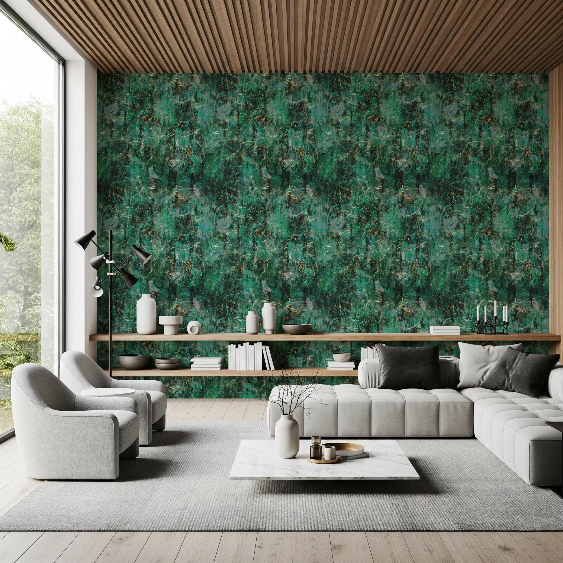 Abstract Emerald Fractured Glaze Wallpaper⁠