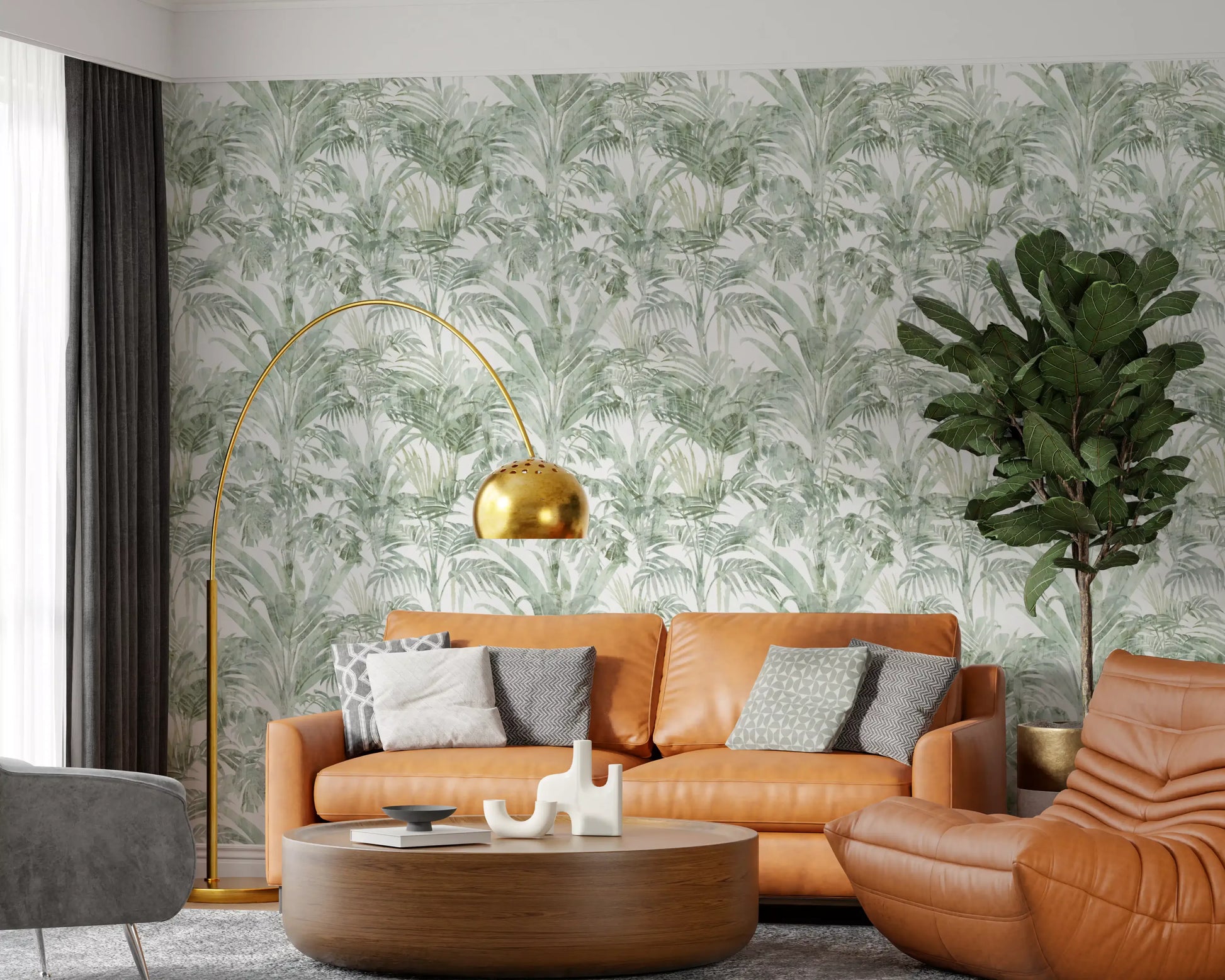 Sage Botanical Palm Fronds Wallpaper⁠