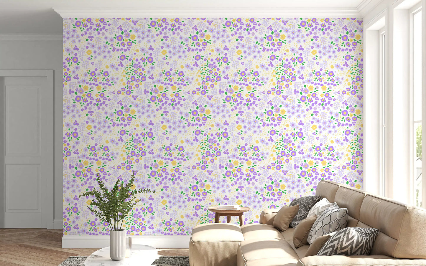 Whimsical Wildflower Garden Motif Wallpaper⁠