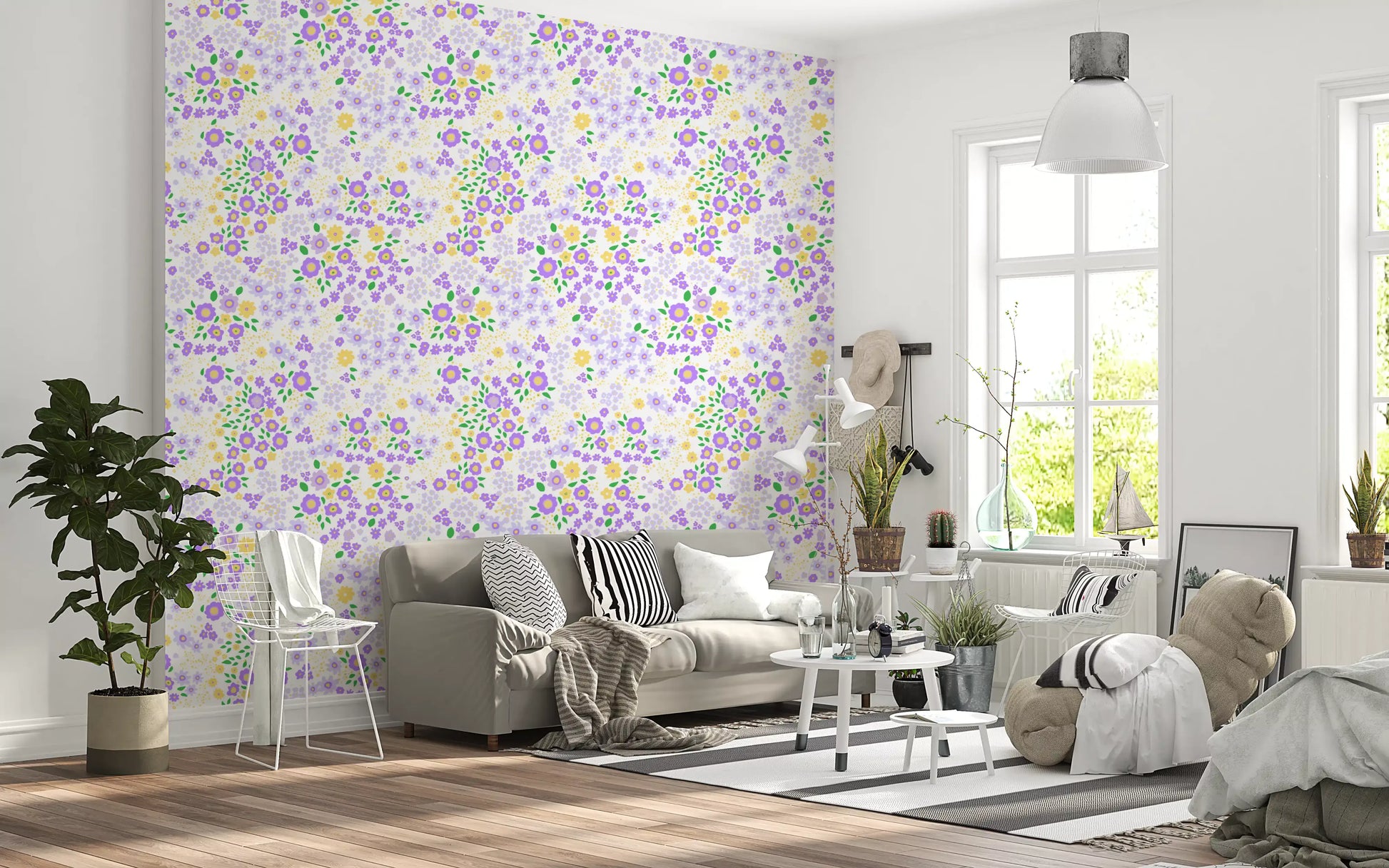 Whimsical Wildflower Garden Motif Wallpaper⁠