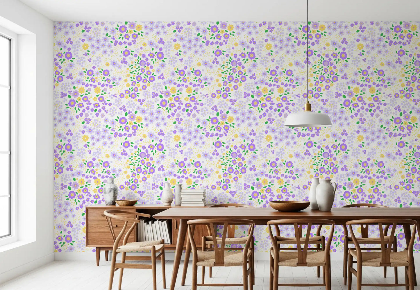 Whimsical Wildflower Garden Motif Wallpaper⁠