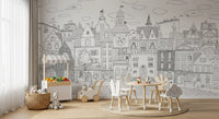 Whimsical Feline Cityscape Illustration Wall Mural