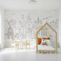 Whimsical Feline Village Scene Wall Mural