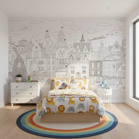 Whimsical Feline Village Scene Wall Mural