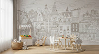 Whimsical Feline Village Scene Wall Mural