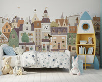 Muted colour village mural detail GD12398