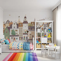 Pastel storybook village mural design detail GD12398