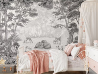 Monochrome forest scene mural detail GD12399