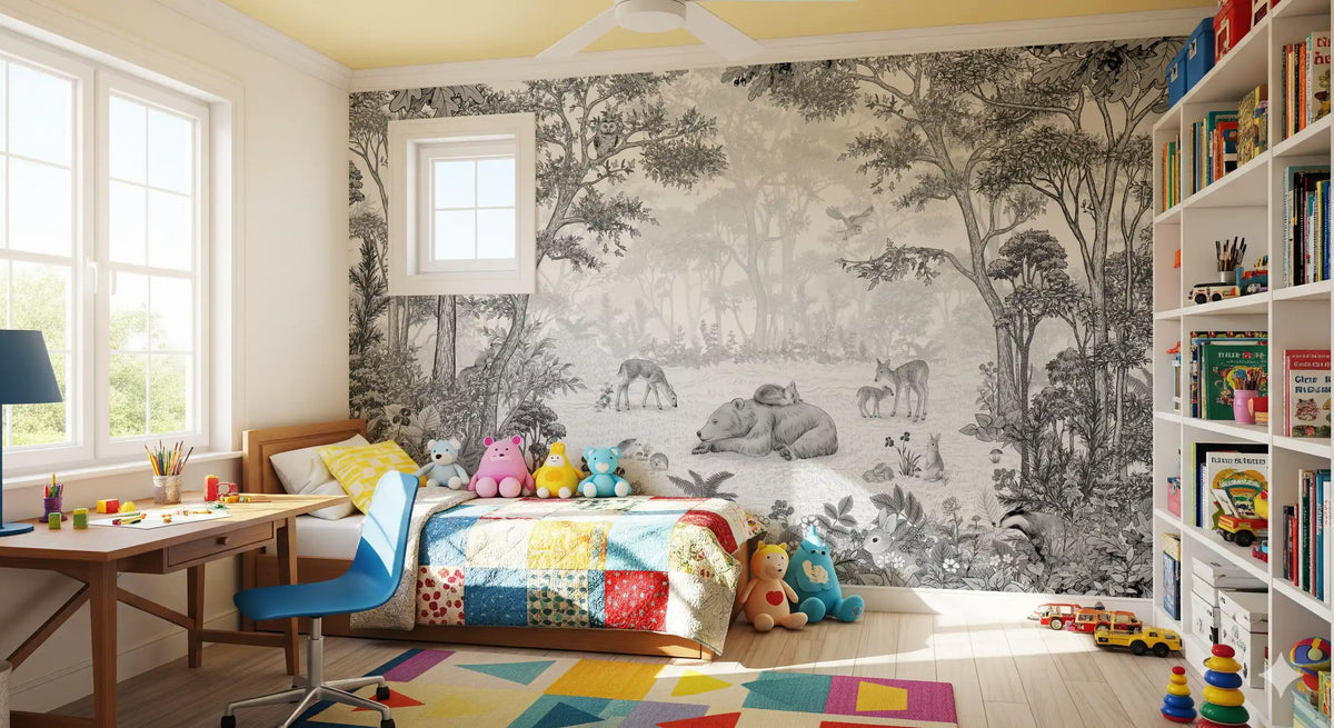 Enchanted forest mural in a girls bedroom with a canopy bed GD12399