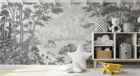 Woodland deer mural in a kids room with a blue bed GD12399