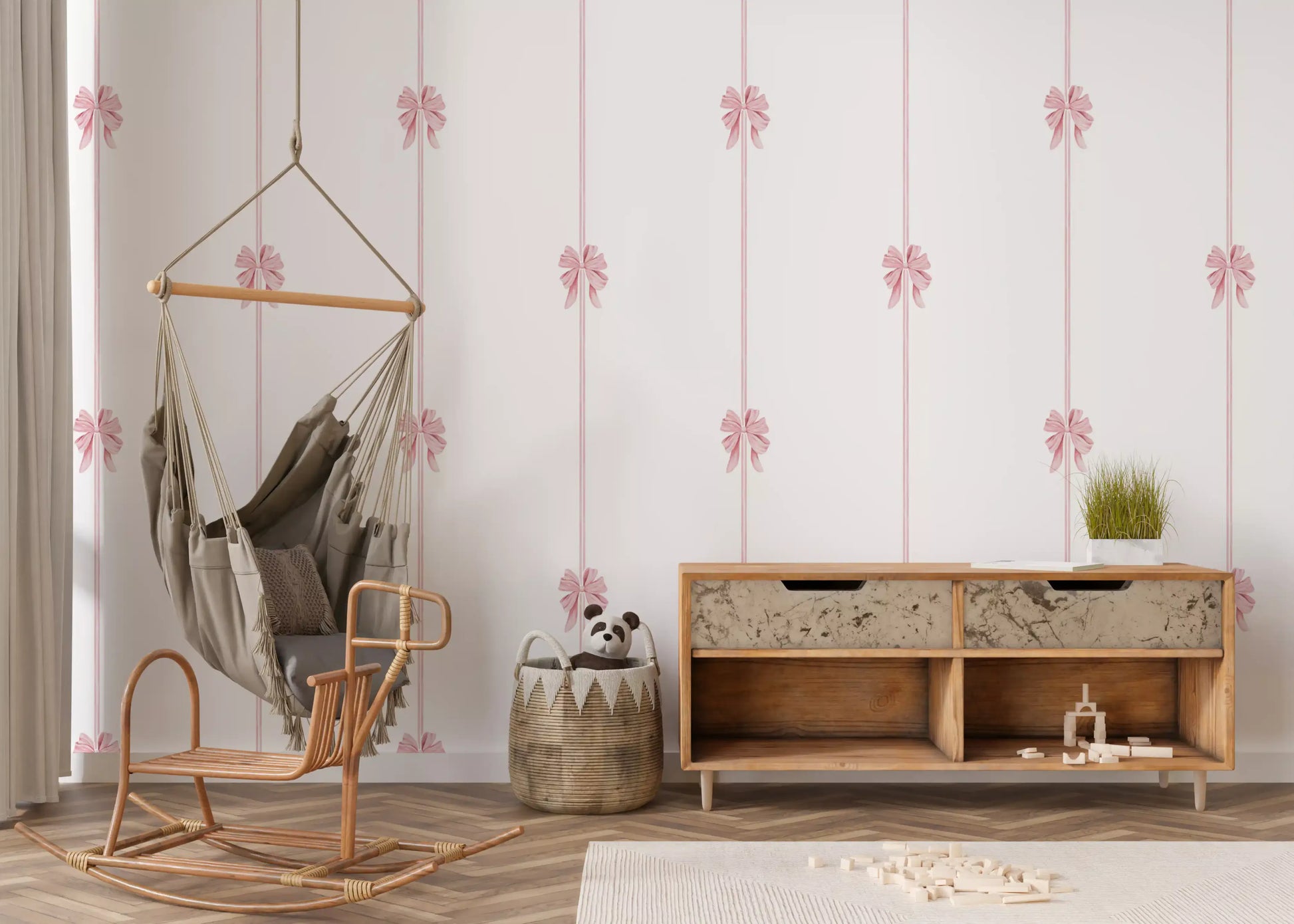 Soft Pink Ribbon Vertical Stripe Wallpaper⁠