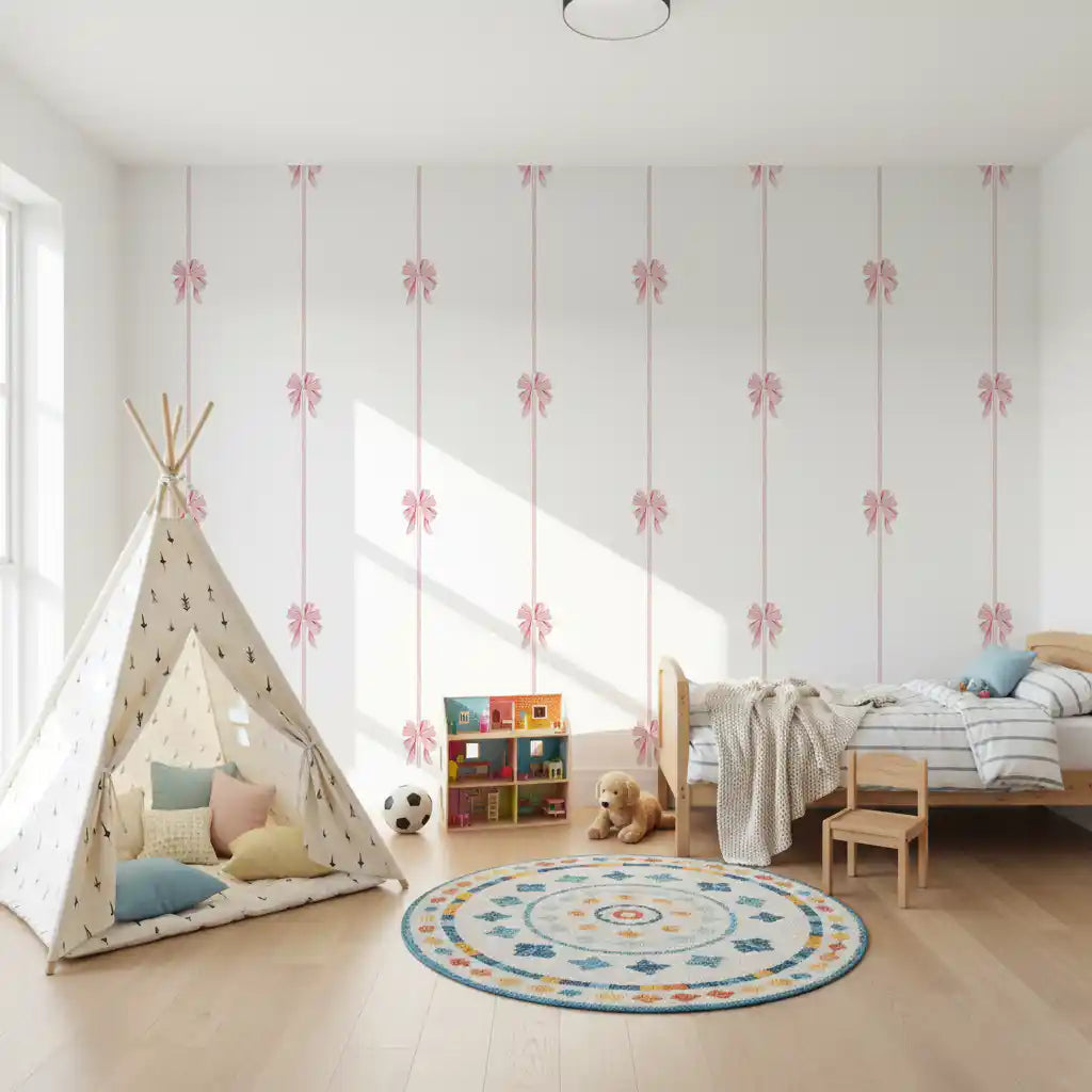 Soft Pink Ribbon Vertical Stripe Wallpaper⁠