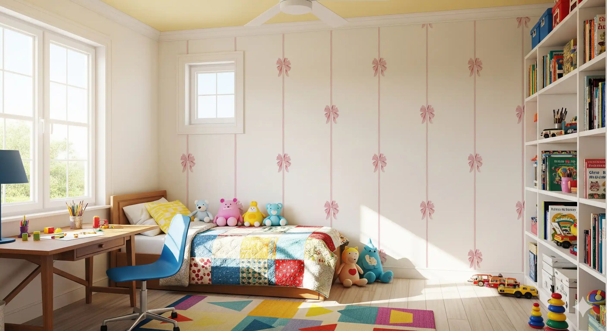 Soft Pink Ribbon Vertical Stripe Wallpaper⁠