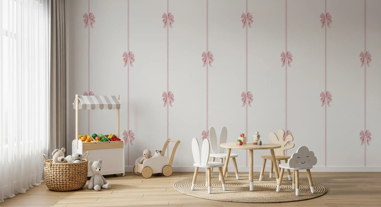 Soft Pink Ribbon Vertical Stripe Wallpaper⁠