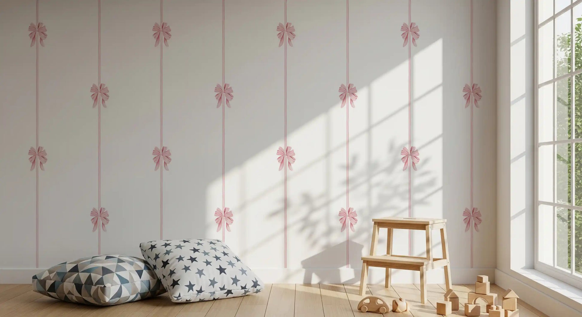 Soft Pink Ribbon Vertical Stripe Wallpaper⁠