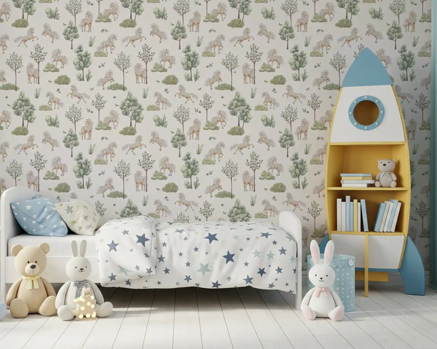 Galloping Pony Woodland Scene Wallpaper⁠