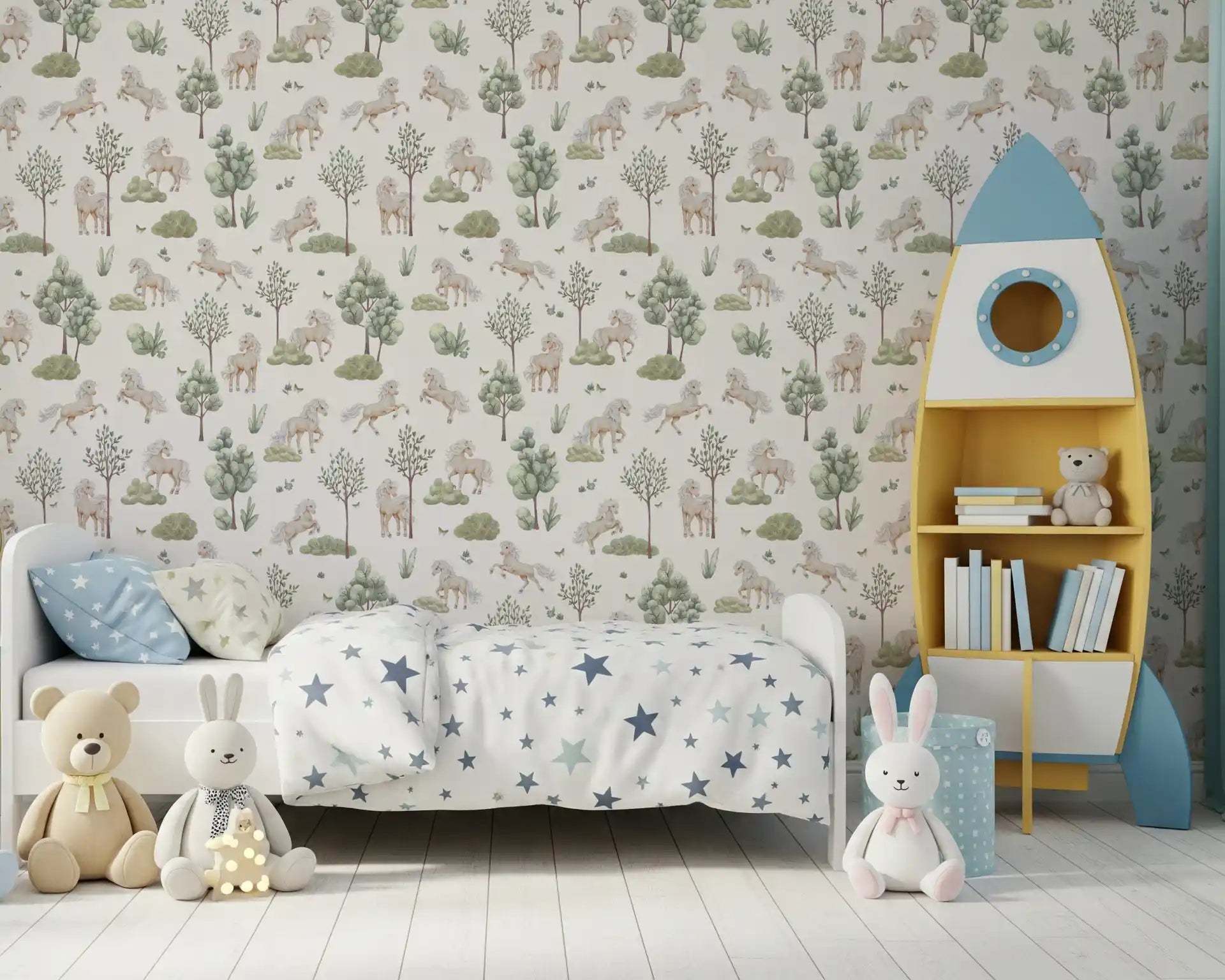 Galloping Pony Woodland Scene Wallpaper⁠