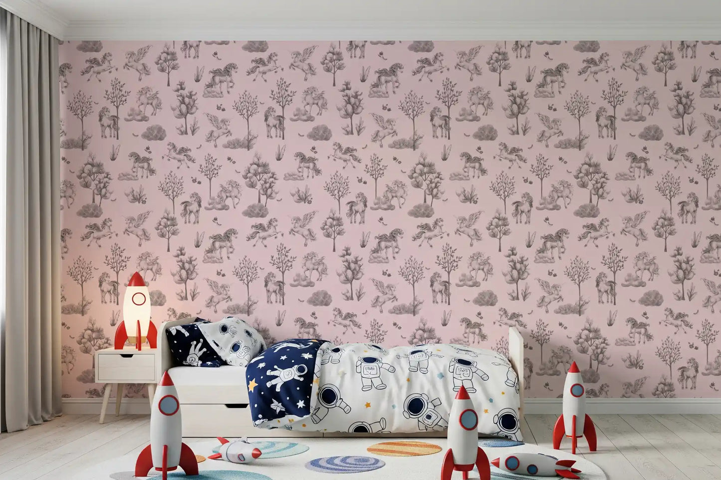 Enchanted Unicorn Forest in Blush Wallpaper⁠
