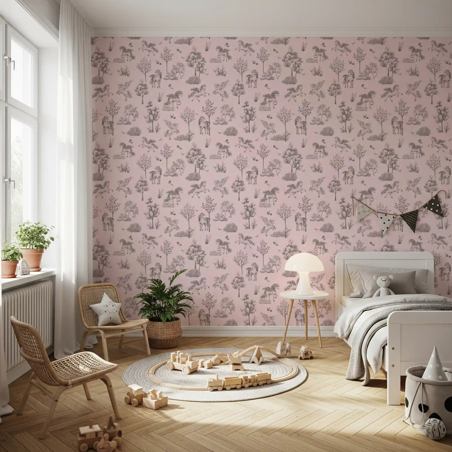Enchanted Unicorn Forest in Blush Wallpaper⁠