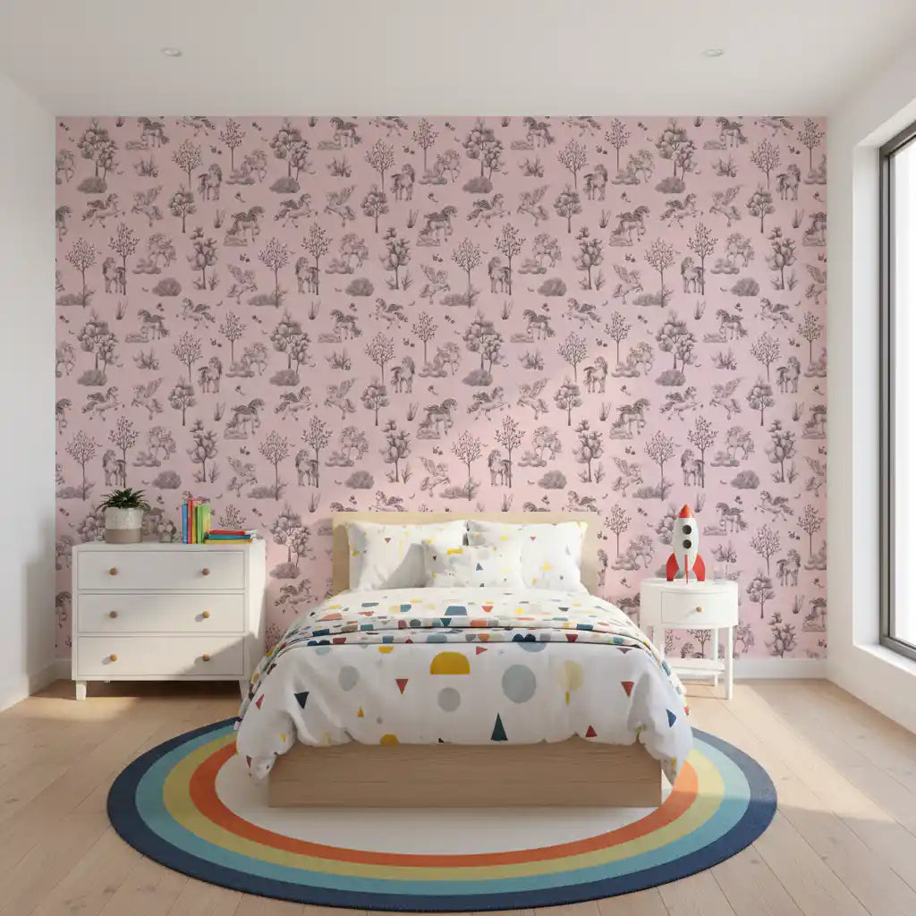 Enchanted Unicorn Forest in Blush Wallpaper⁠