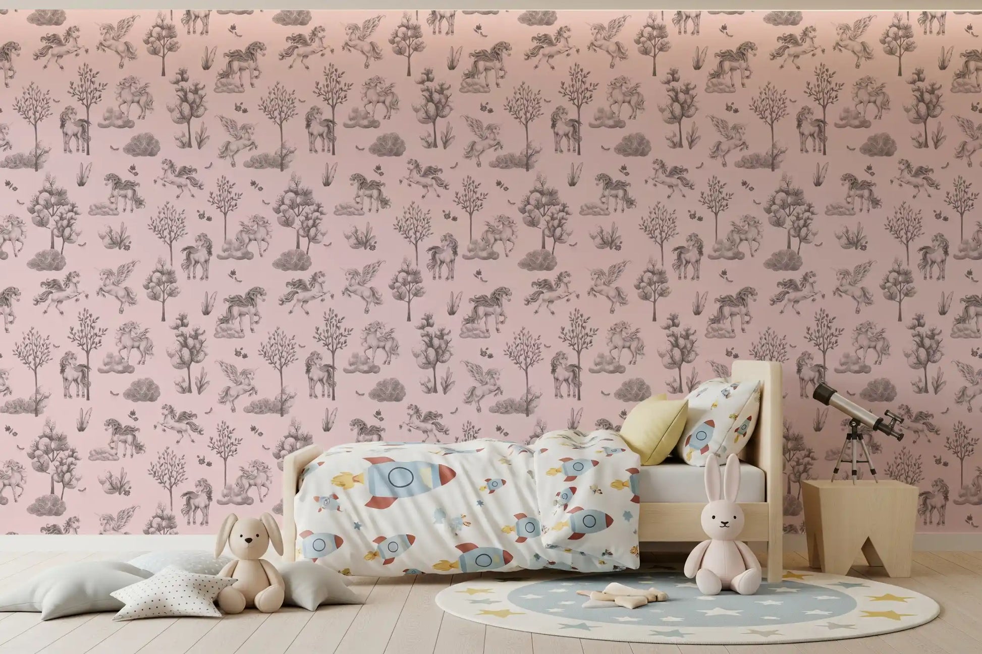 Enchanted Unicorn Forest in Blush Wallpaper⁠