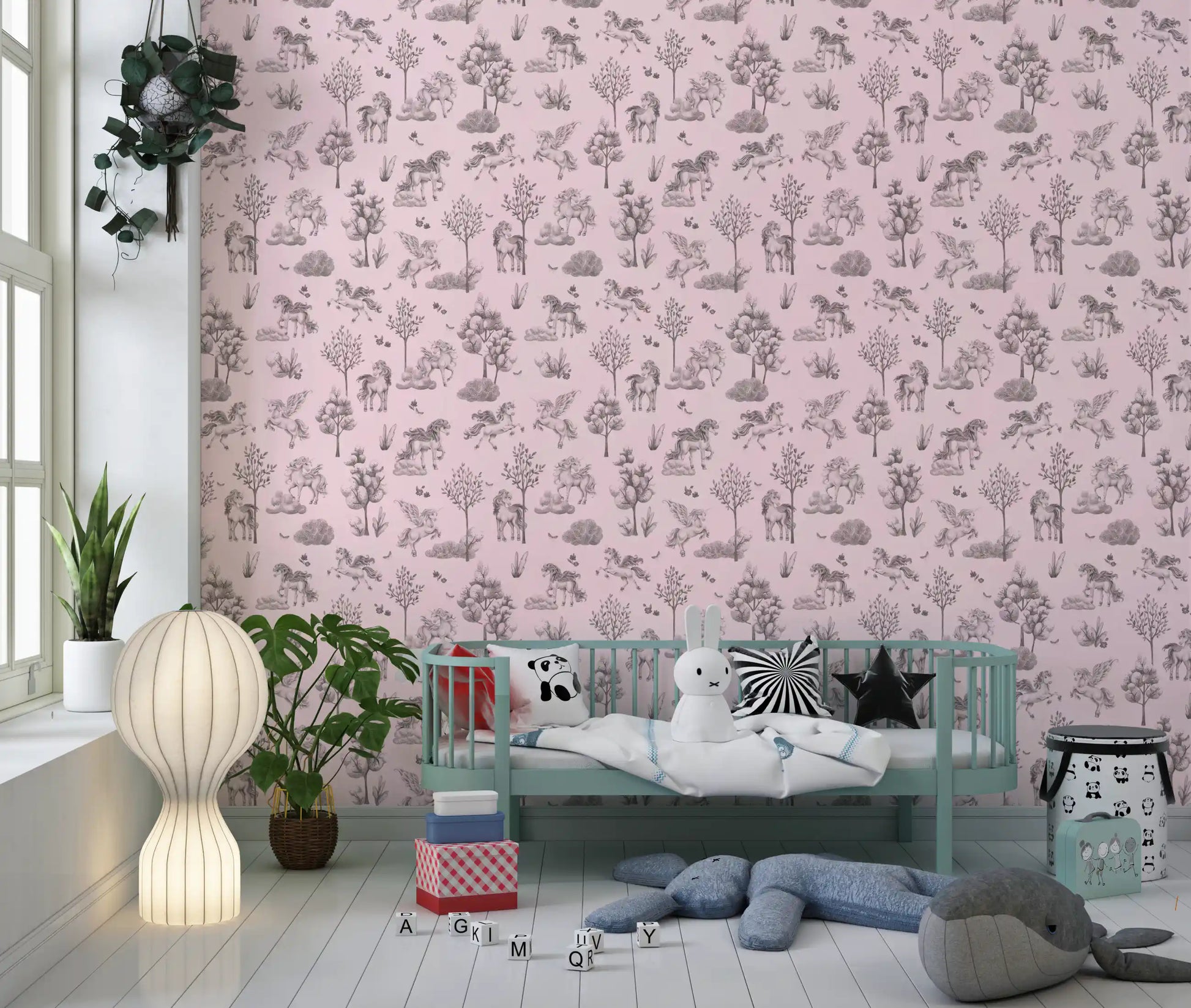 Enchanted Unicorn Forest in Blush Wallpaper⁠