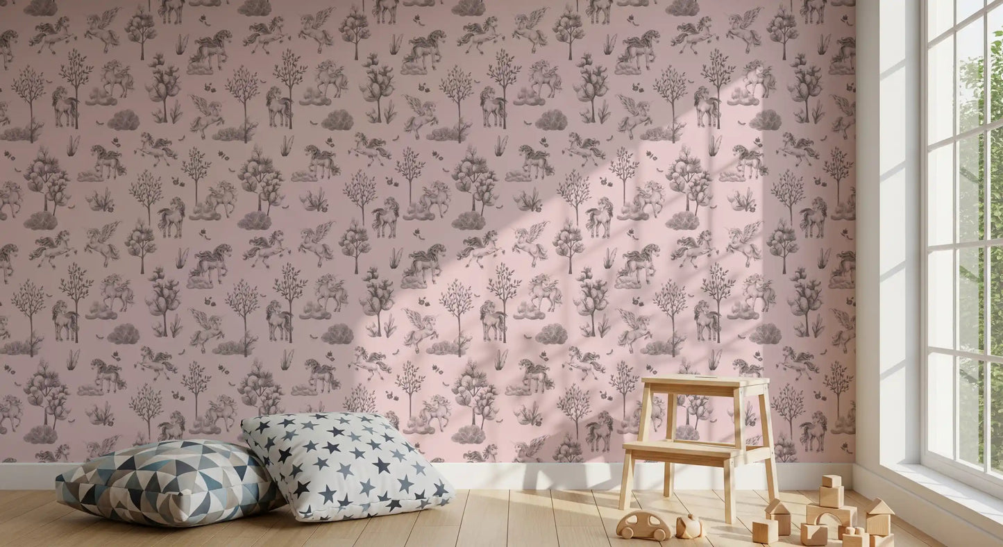 Enchanted Unicorn Forest in Blush Wallpaper⁠