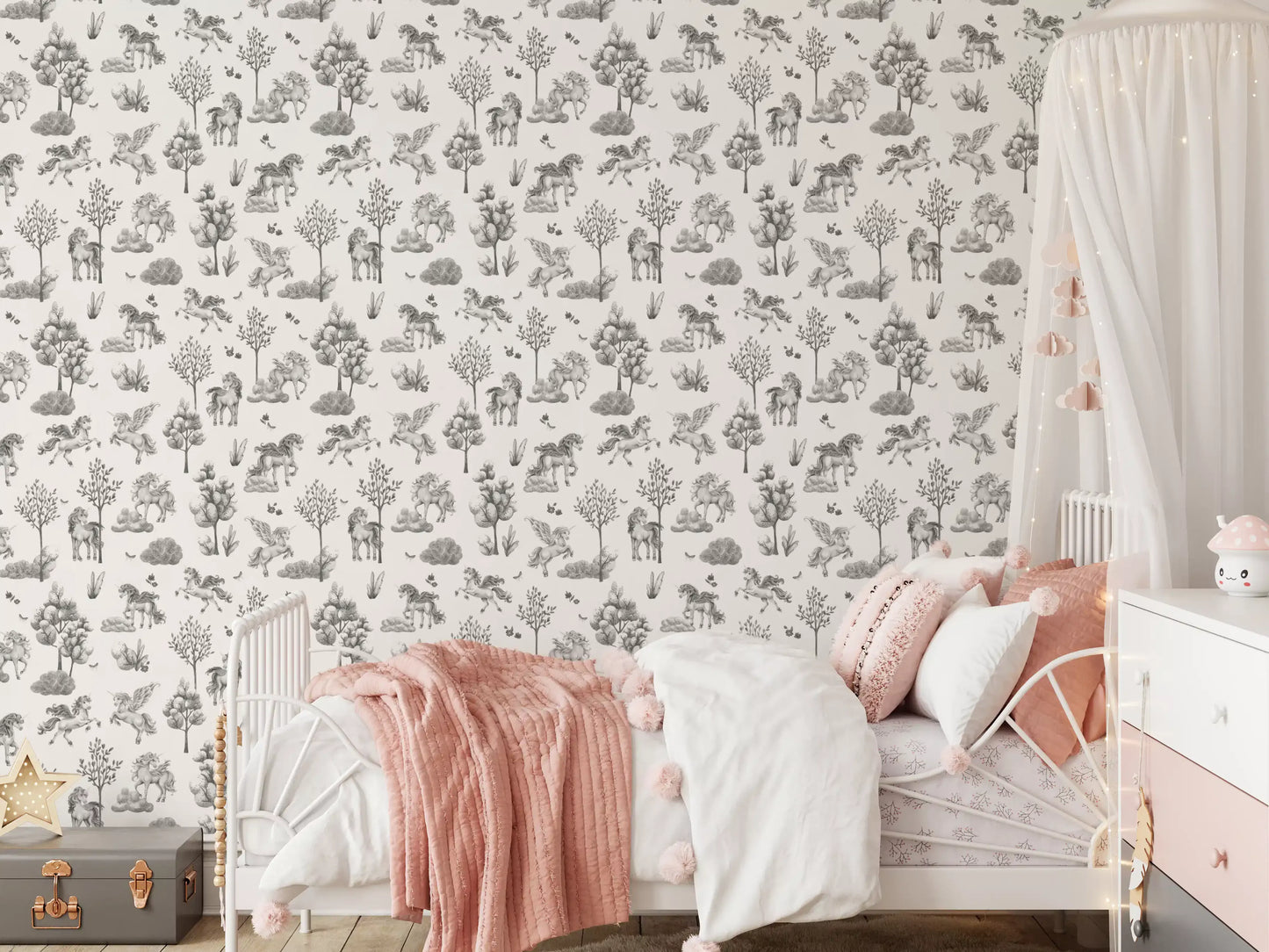 Monochrome Enchanted Forest Creatures Wallpaper⁠