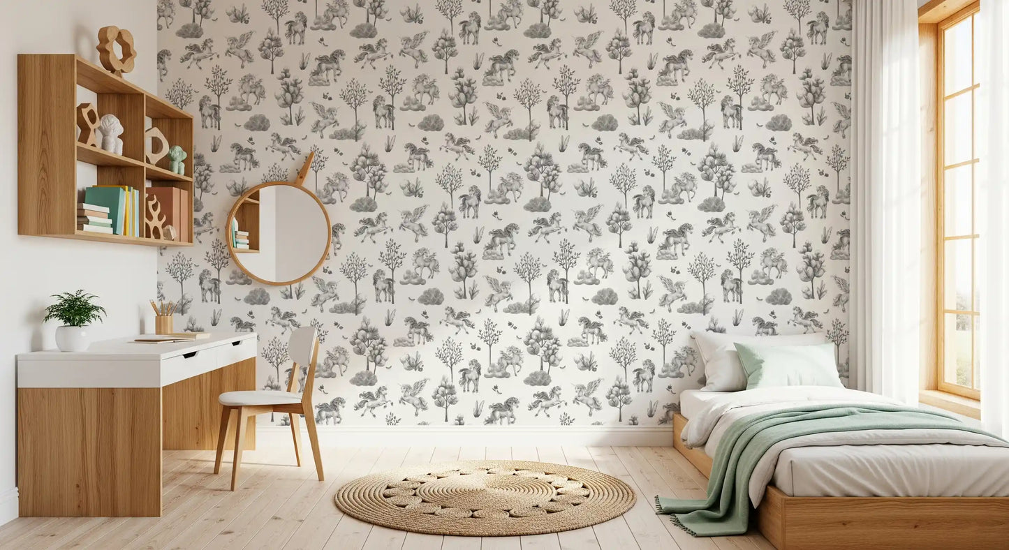 Monochrome Enchanted Forest Creatures Wallpaper⁠