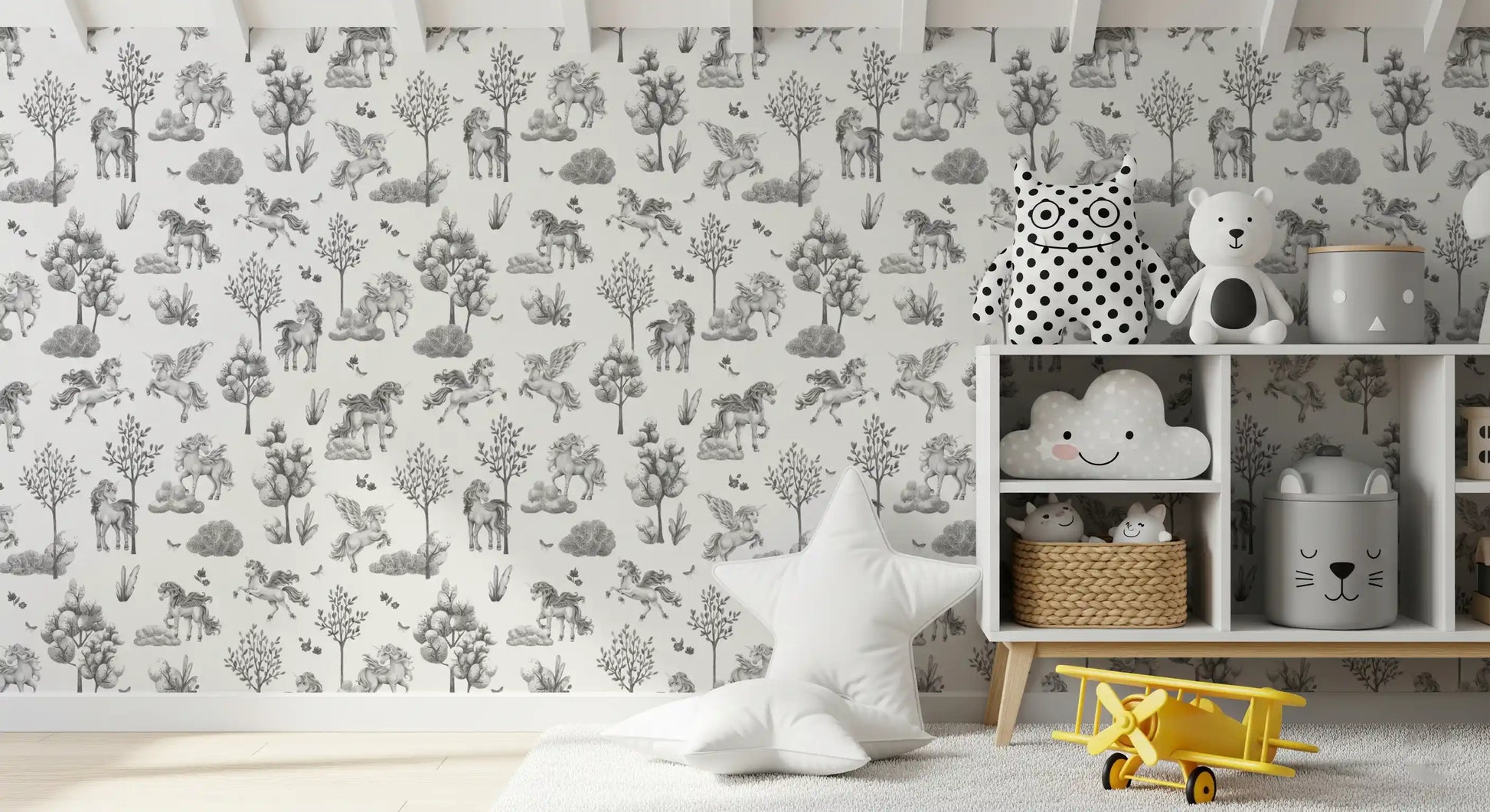 Monochrome Enchanted Forest Creatures Wallpaper⁠