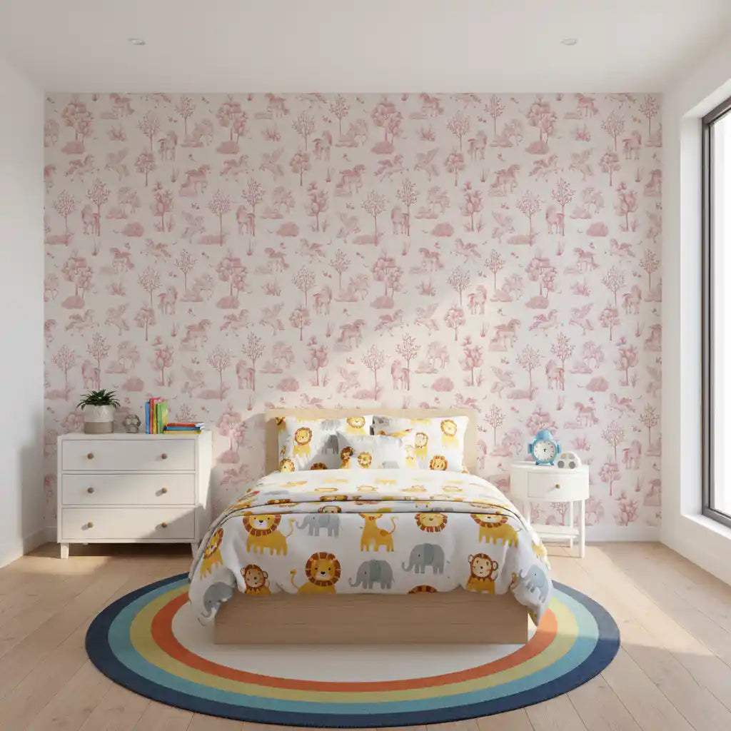 Enchanted Blush Unicorn Meadow Wallpaper⁠