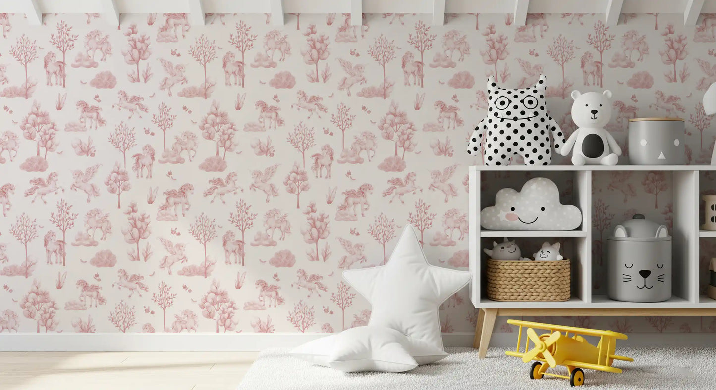 Enchanted Blush Unicorn Meadow Wallpaper⁠