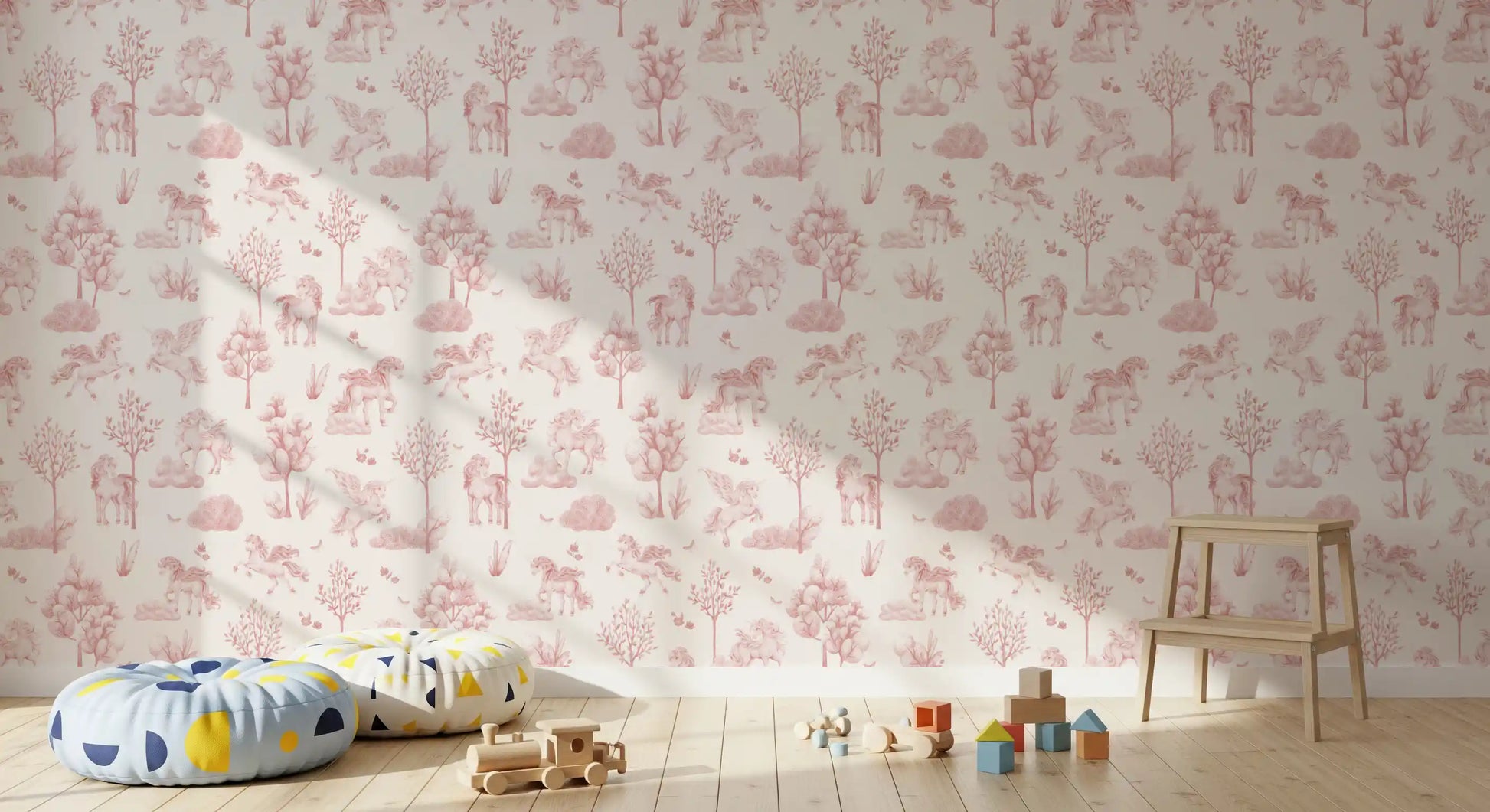 Enchanted Blush Unicorn Meadow Wallpaper⁠