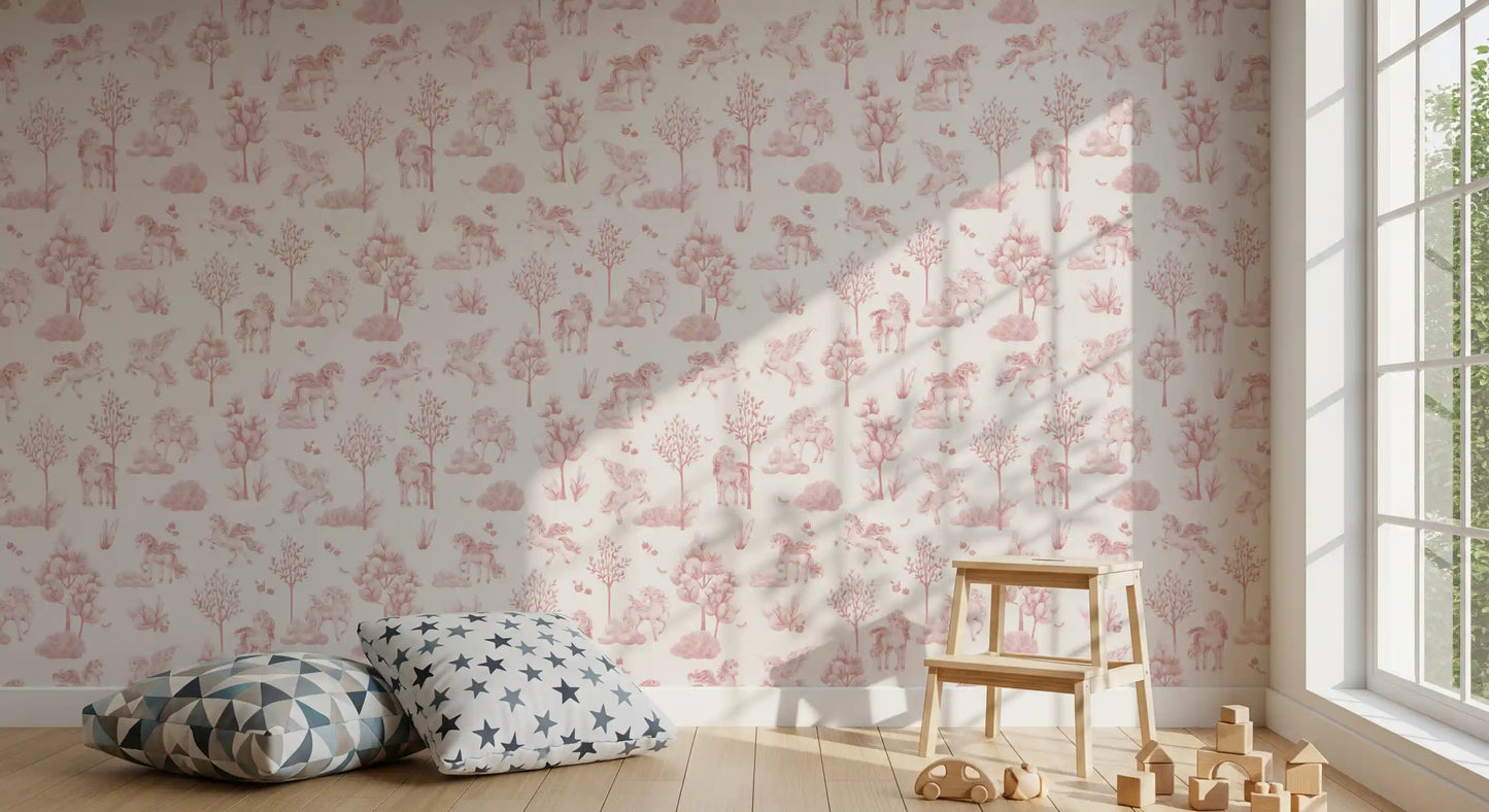Enchanted Blush Unicorn Meadow Wallpaper⁠