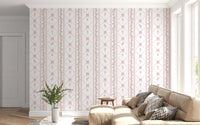 Soft Pink Ribbon and Floral Trellis Wallpaper⁠