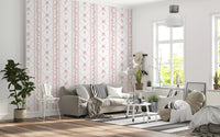 Soft Pink Ribbon and Floral Trellis Wallpaper⁠