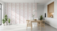 Soft Pink Ribbon and Floral Trellis Wallpaper⁠