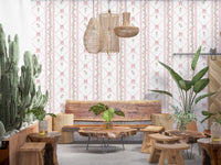Soft Pink Ribbon and Floral Trellis Wallpaper⁠