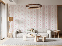 Soft Pink Ribbon and Floral Trellis Wallpaper⁠