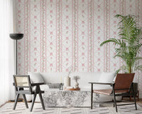 Soft Pink Ribbon and Floral Trellis Wallpaper⁠