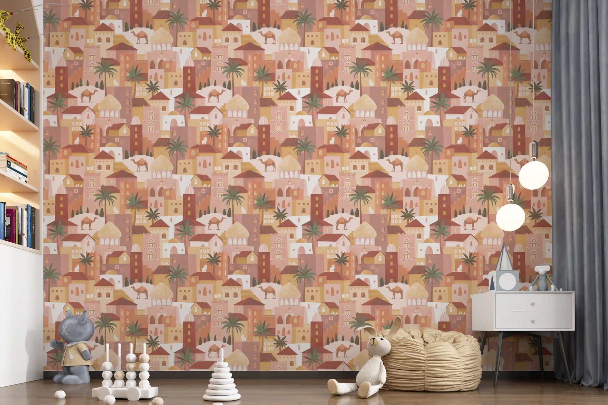 Ancient City Palm Grove Motif Wallpaper⁠