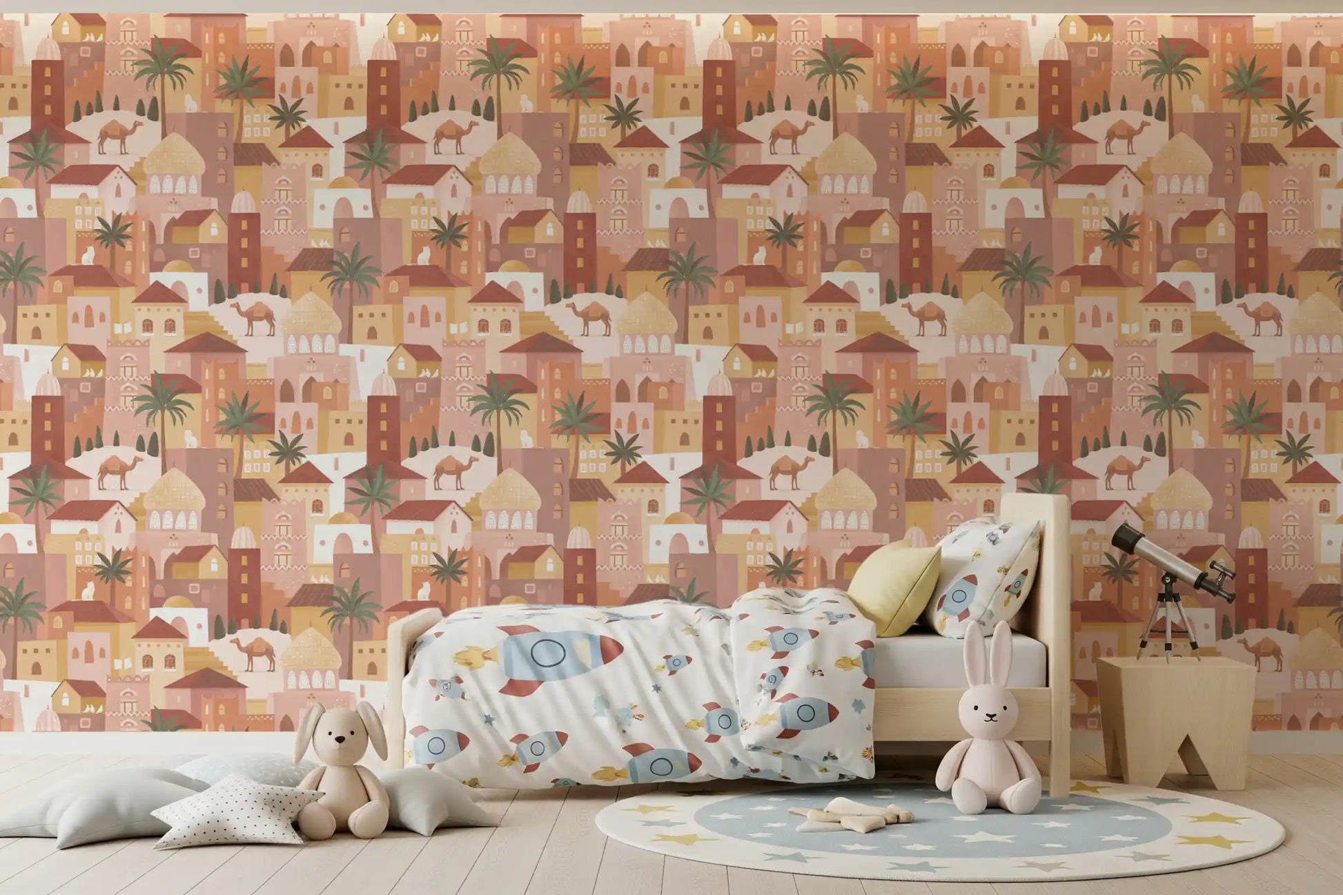 Ancient City Palm Grove Motif Wallpaper⁠
