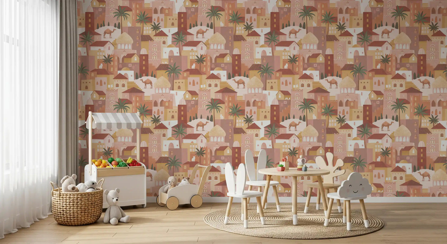 Ancient City Palm Grove Motif Wallpaper⁠