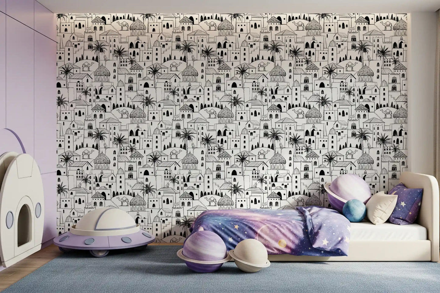 Middle Eastern Desert Town Sketch Wallpaper⁠